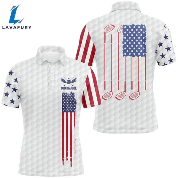 Mens Golf Polo Shirts Golf Clubs American Flag Custom Patriotic White    Gift Christmas