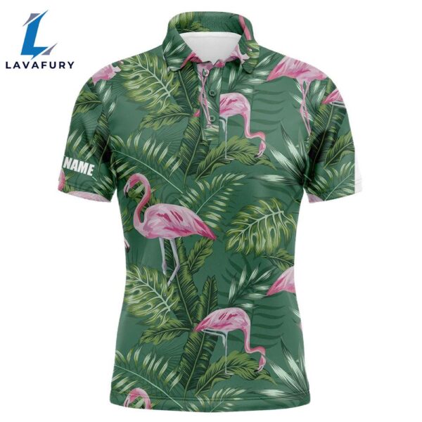 Mens Golf Polo Shirts Green Tropical Plants Monstera Flamingo  Custom Best Mens Golf Wear  Gift Christmas