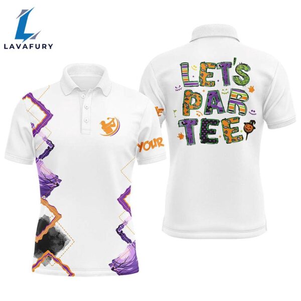 Mens Golf Polo Shirts Orange Purple Custom Let’S Par Tee Halloween White   Gift Christmas