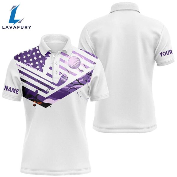 Mens Golf Polo Shirts Purple American Flag Custom Halloween White   Gift Christmas