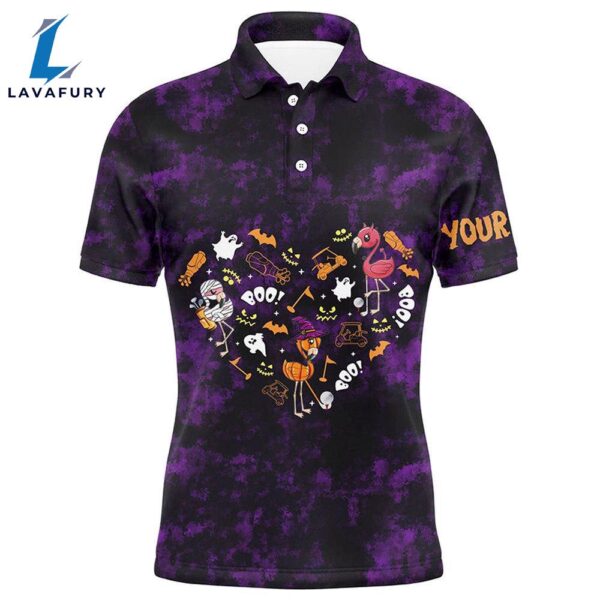 Mens Golf Polo Shirts Purple Camo Halloween Background Custom Flamingo Golf Friends  Gift Christmas