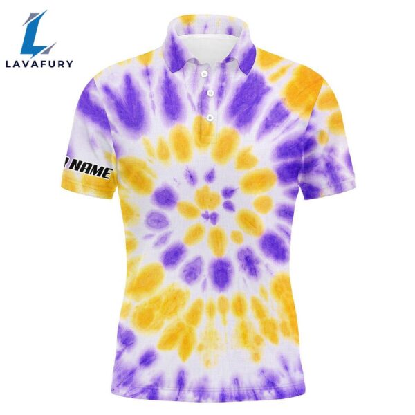 Mens Golf Polo Shirts Purple Yellow Tie Dye Pattern Custom Pattern    Gift Christmas