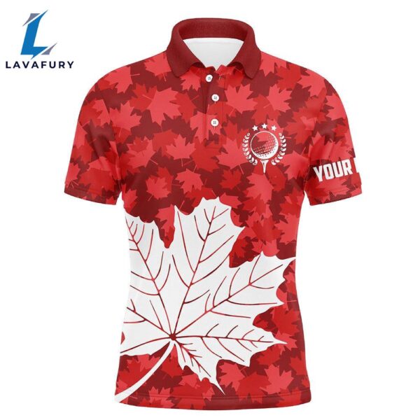 Mens Golf Polo Shirts Red Canada Maple Leaf Pattern Custom Team , Patriot Golf Tops  Gift Christmas