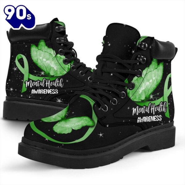 Mental Health Awareness Leather Boots Ribbon Butterfly Shoes