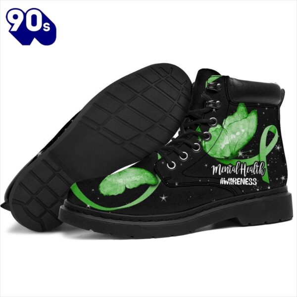Mental Health Awareness Leather Boots Ribbon Butterfly Shoes
