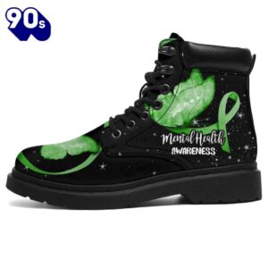 Mental Health Awareness Leather Boots Ribbon Butterfly Shoes