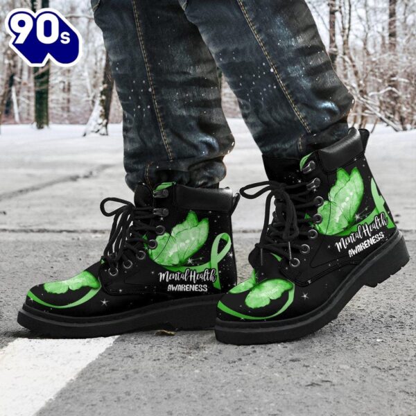 Mental Health Awareness Leather Boots Ribbon Butterfly Shoes