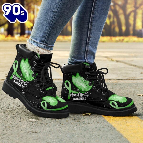 Mental Health Awareness Leather Boots Ribbon Butterfly Shoes