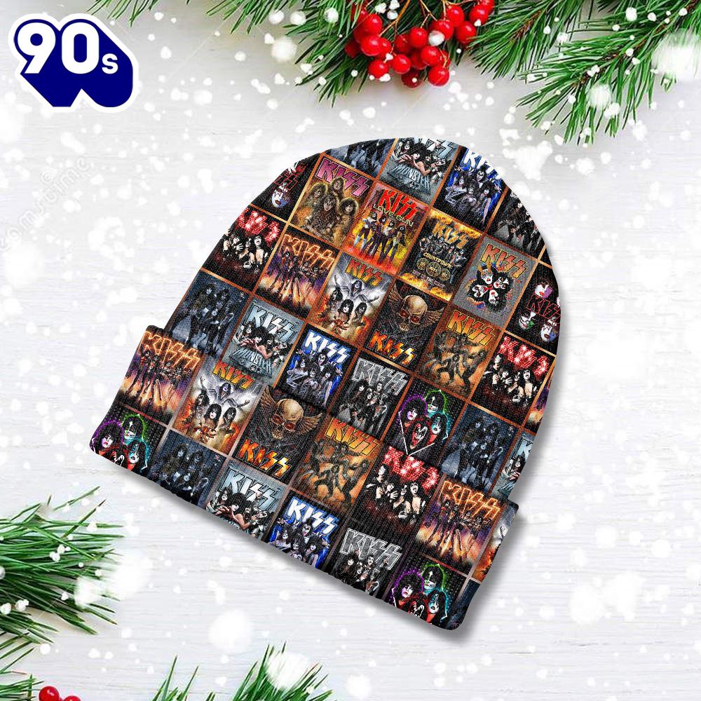 Merry Christmas Kiss Merry Kissmas Reindeer Rock Firer Beanie Hat Gift Xmas Merry Christmas Kiss Merry Kissmas Reindeer Rock Firer Beanie Hat Gift Xmas