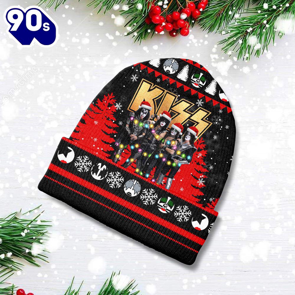 Merry Kiss-Mas Christmas Kiss The Band Logo Red Beanie Hat Gift Xmas Merry Kiss-Mas Christmas Kiss The Band Logo Red Beanie Hat Gift Xmas