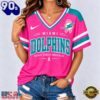 Miami Dolphins 2026 NFL Pink Breast Cancer Awareness V neck T Shirt, NFL Fan V Neck Shirt