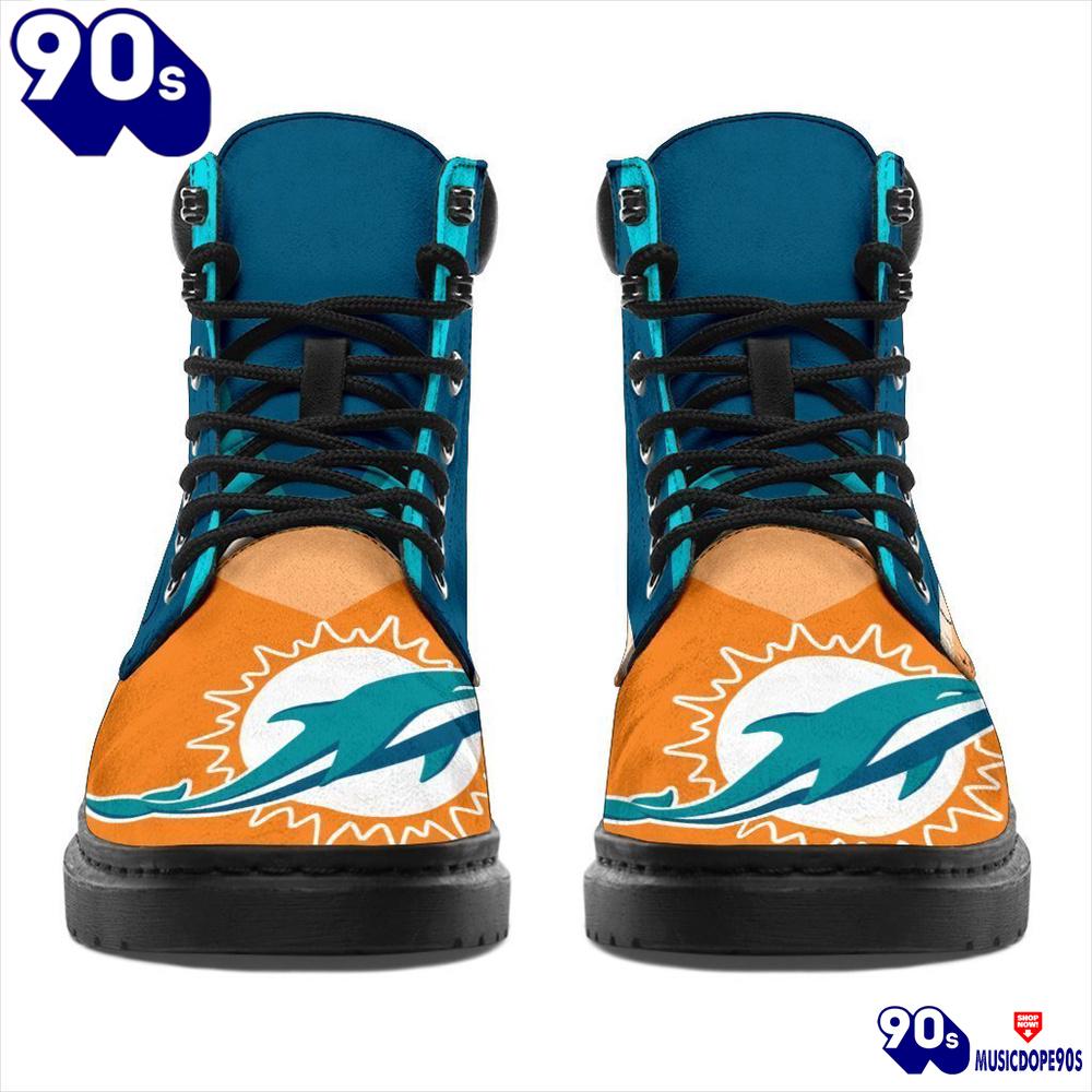 Miami Dolphins All Season Boots Casual Shoes Vegan Leather Custom Boot Shoes Miami Dolphins All Season Boots Casual Shoes Vegan Leather Custom Boot Shoes