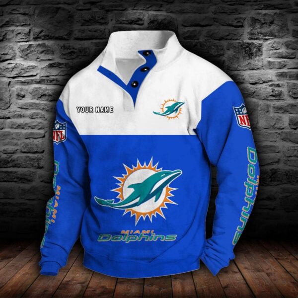 Miami Dolphins Double Breasted Stand Collar Hoodie