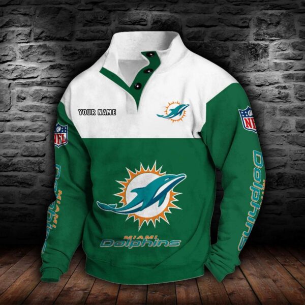 Miami Dolphins Double Breasted Stand Collar Hoodie