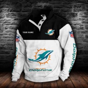Miami Dolphins Double Breasted Stand Collar Hoodie