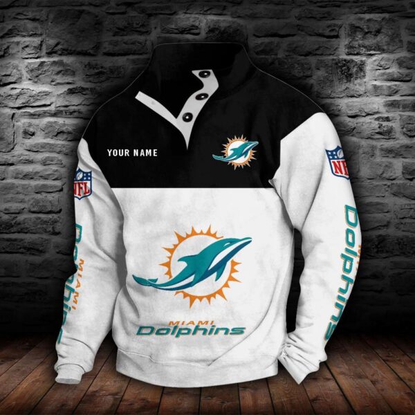 Miami Dolphins Double Breasted Stand Collar Hoodie