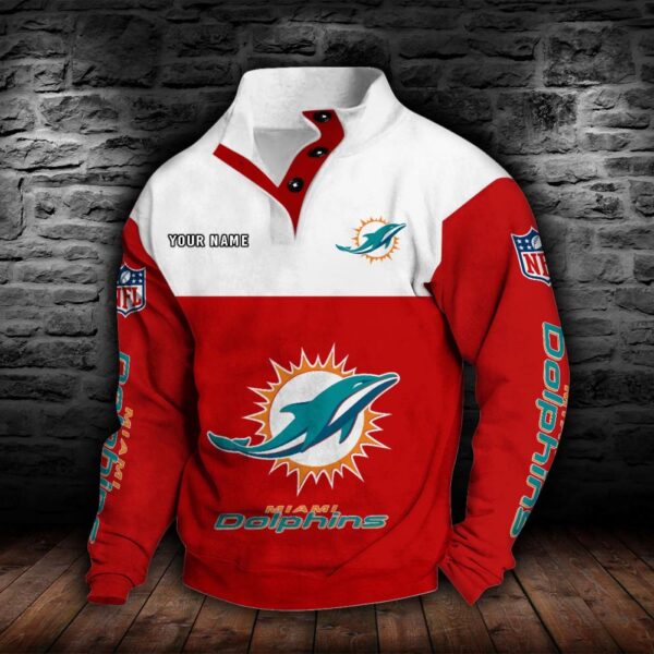 Miami Dolphins Double Breasted Stand Collar Hoodie