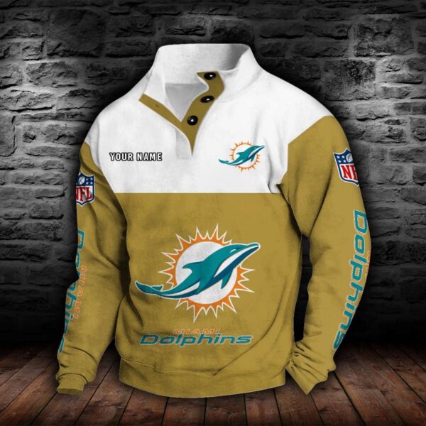 Miami Dolphins Double Breasted Stand Collar Hoodie