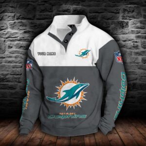 Miami Dolphins Double Breasted Stand Collar Hoodie