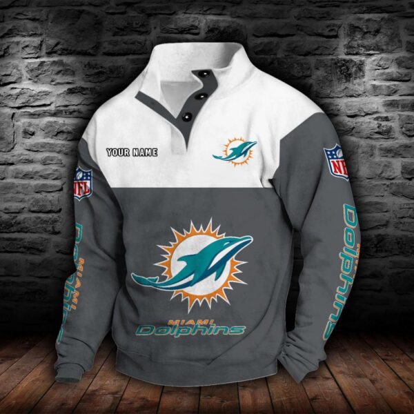 Miami Dolphins Double Breasted Stand Collar Hoodie