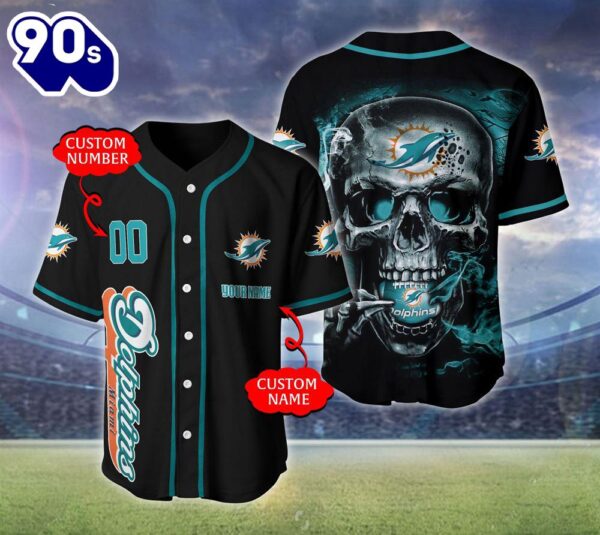 Miami Dolphins NFL Skull Logo Personalized Baseball Jersey