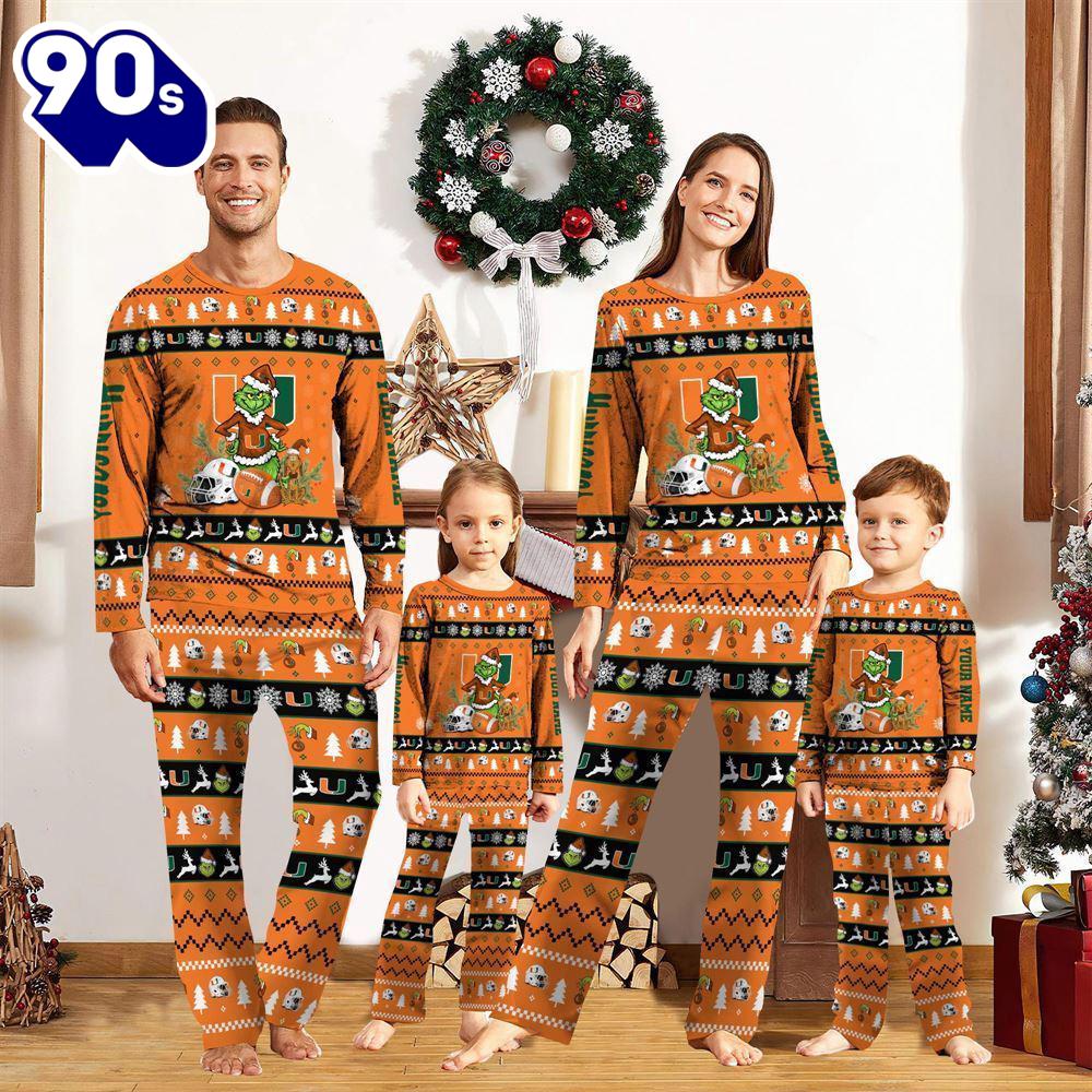Miami Hurricanes NCAA Custom Name Grinch Christmas And Sport Team Pajama Set Gift Christmas Miami Hurricanes NCAA Custom Name Grinch Christmas And Sport Team Pajama Set Gift Christmas