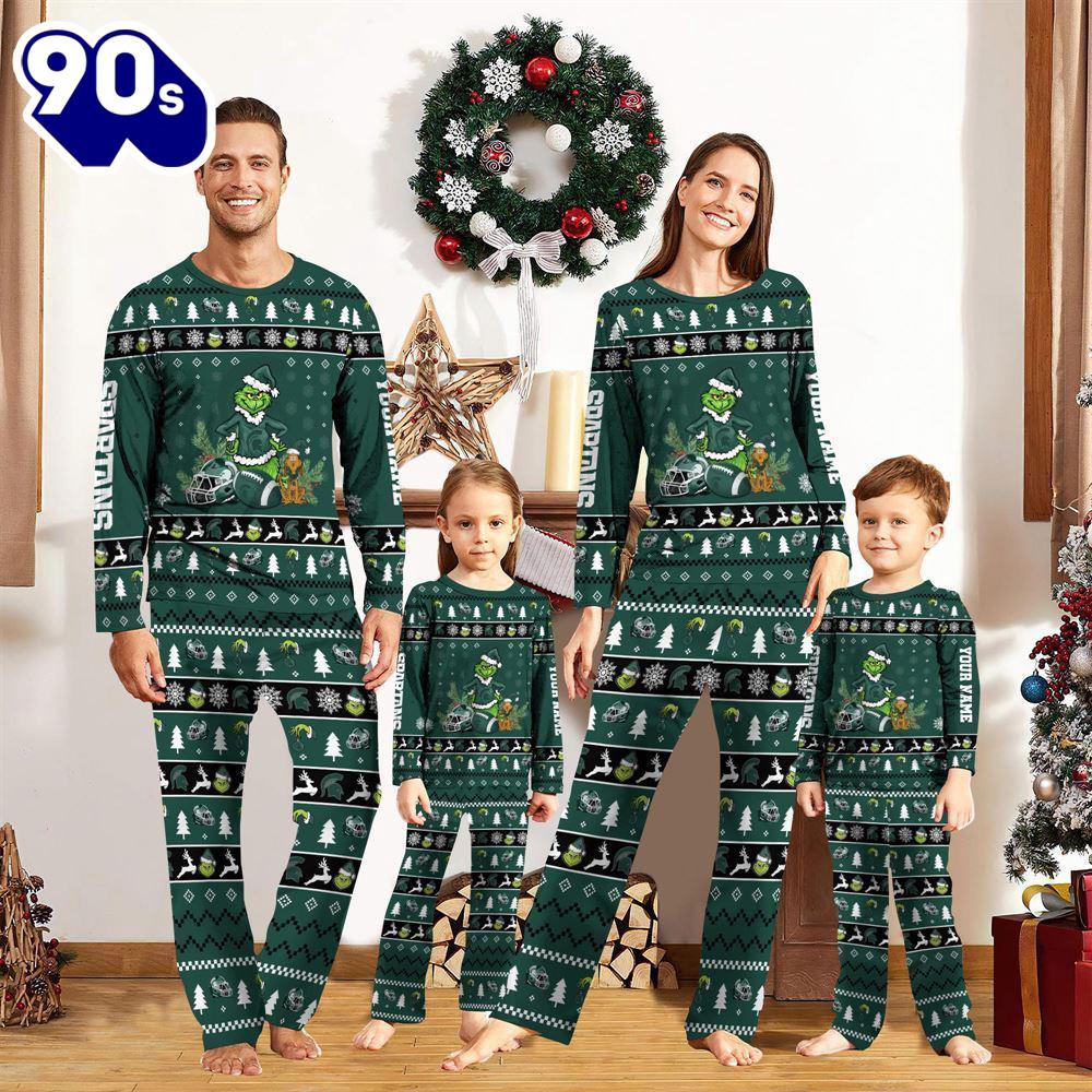Michigan State Spartans NCAA Custom Name Grinch Christmas And Sport Team Pajama Set Gift Christmas Michigan State Spartans NCAA Custom Name Grinch Christmas And Sport Team Pajama Set Gift Christmas