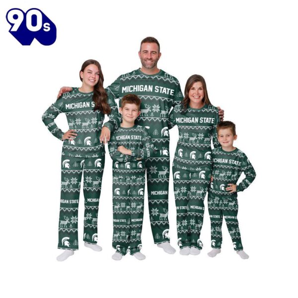 NCAA Family Pajama Sets  Michigan State Spartans NCAA Patterns Essentials Christmas Holiday Family Matching Pajama Sets