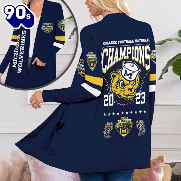 Michigan Wolverines Football Women’s Patch Pocket Cardigan For Fans