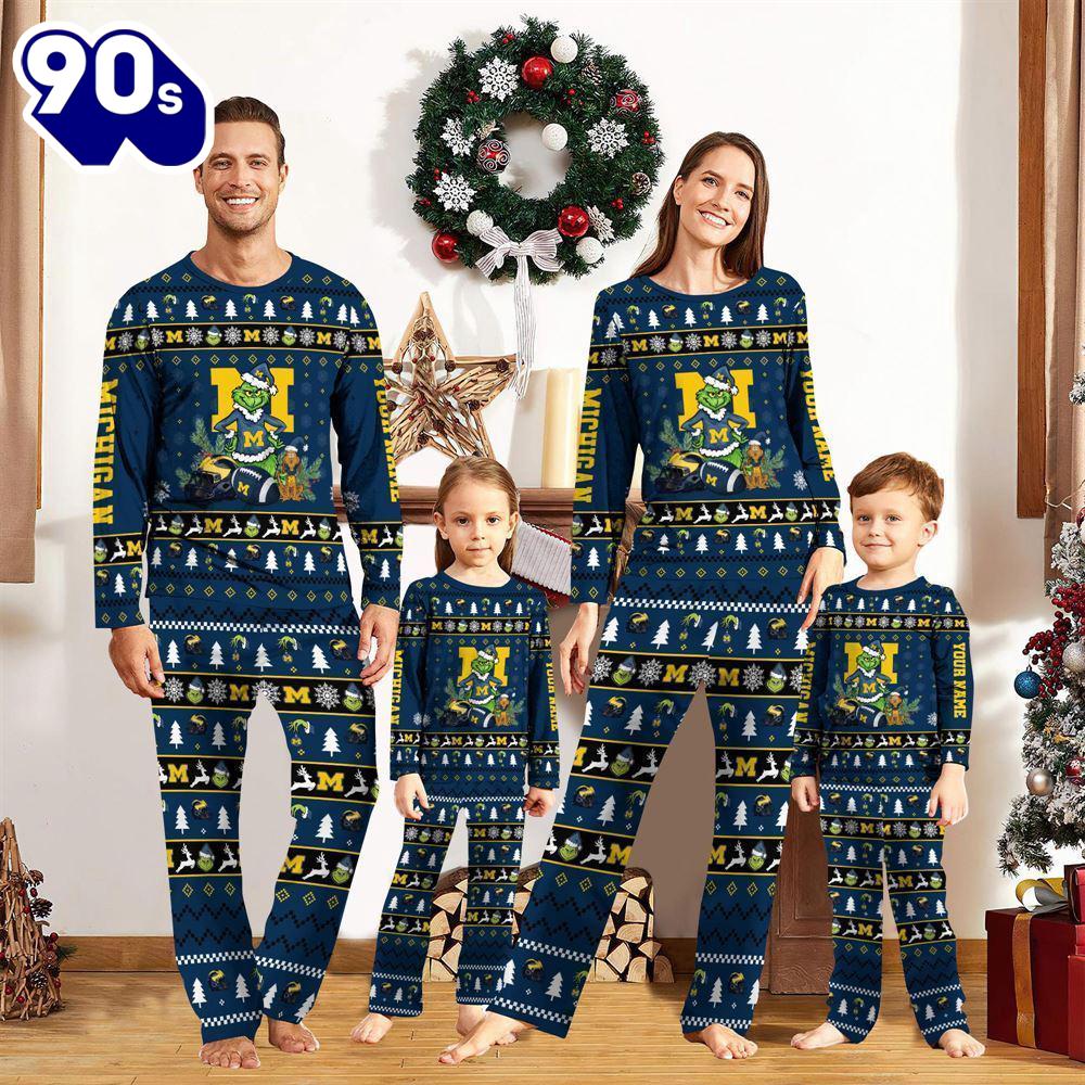 Michigan Wolverines NCAA Custom Name Grinch Christmas And Sport Team Pajama Set Gift Christmas Michigan Wolverines NCAA Custom Name Grinch Christmas And Sport Team Pajama Set Gift Christmas