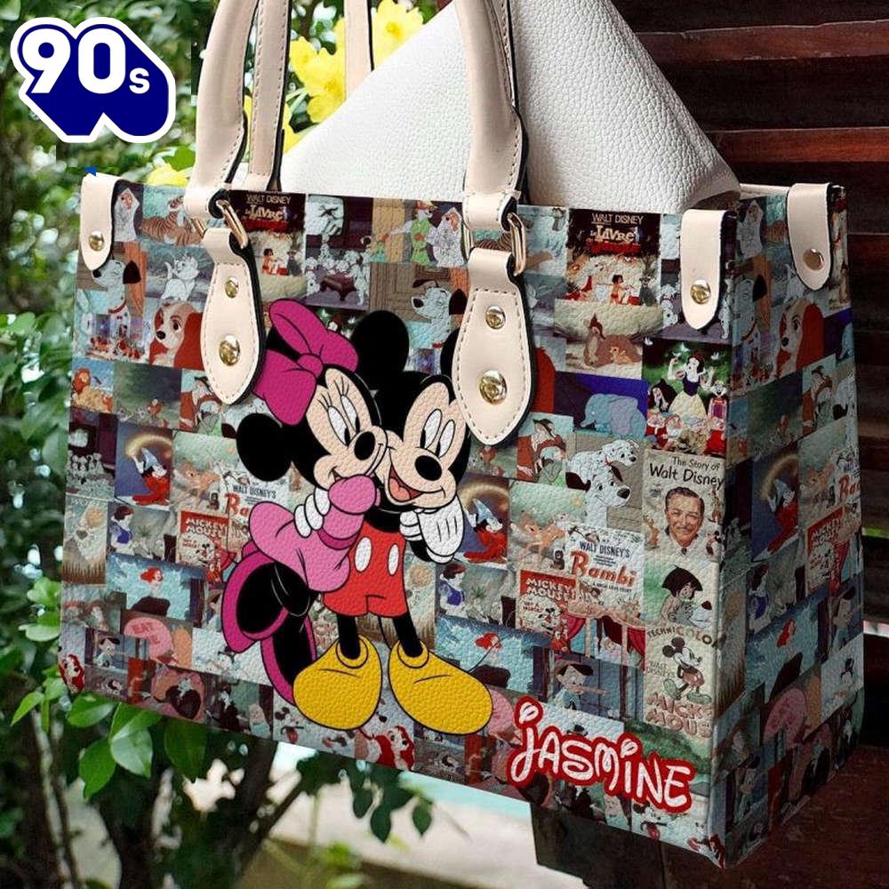 Mickey And Minne Custom Name Leather Handbag Mickey And Minne Custom Name Leather Handbag