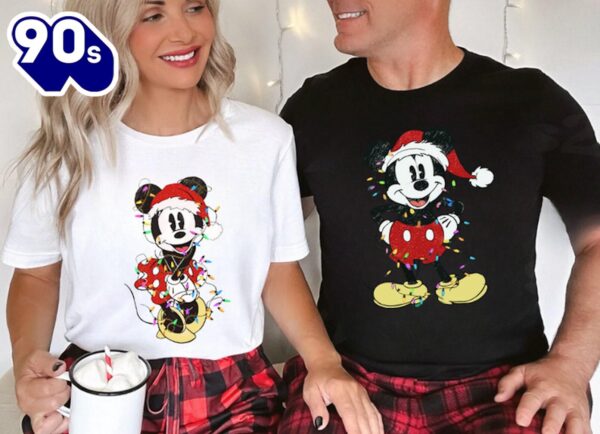 Mickey And Minnie Mouse Disney Couples Christmas Bling Lights Very Merry Xmas Party Sweatshirt