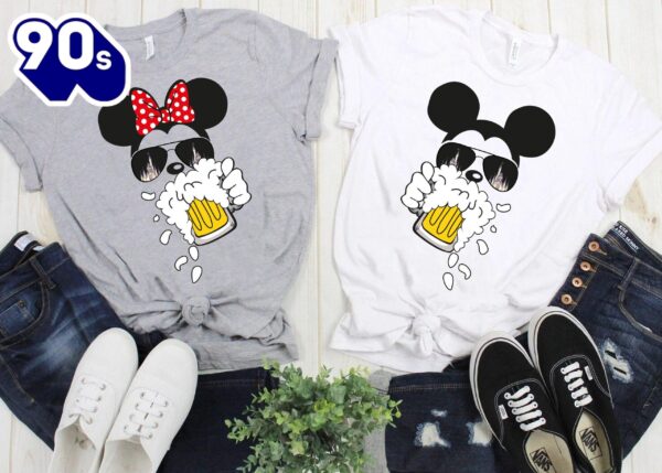 Mickey Minnie Disney Couple Shirt Drinking Beer Around the World Tee Inspiration Epcot Food and Wine Fest
