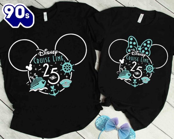 Mickey Mouse and Minnie Head Couples Matching Shirt Disney Cruise Line 25th Silver Anniversary At Sea Family Gift