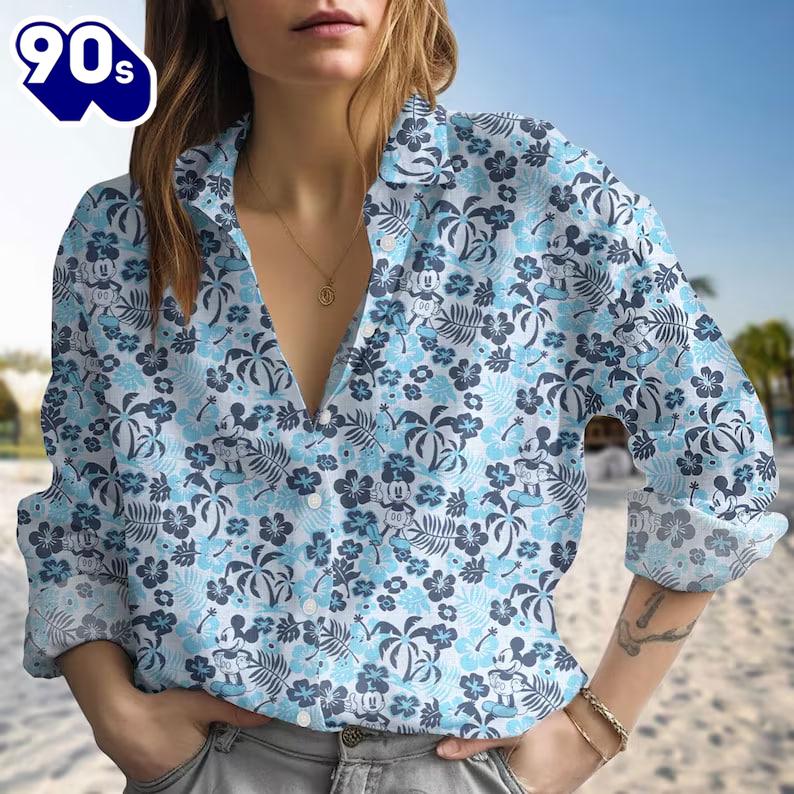 Mickey Mouse Linen-Look Shirt, Men Shorts, Disney Mickey Button up Shirt Mickey Mouse Linen-Look Shirt, Men Shorts, Disney Mickey Button up Shirt