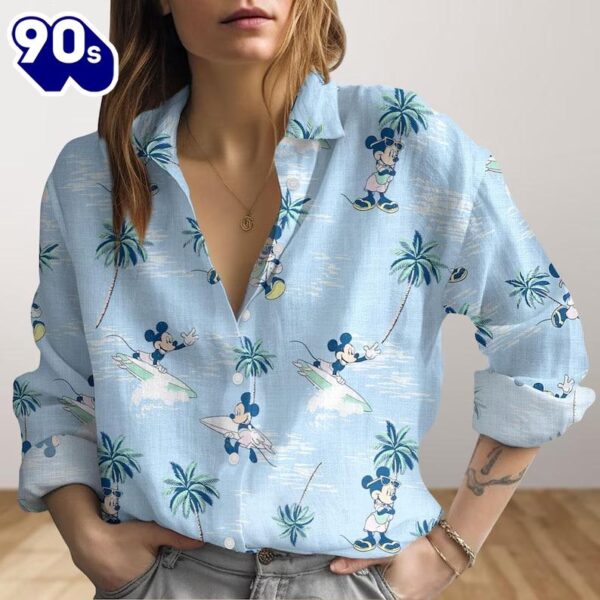 Mickey Mouse Surfing Women’s Blouse, Disney Mickey Button Shirt
