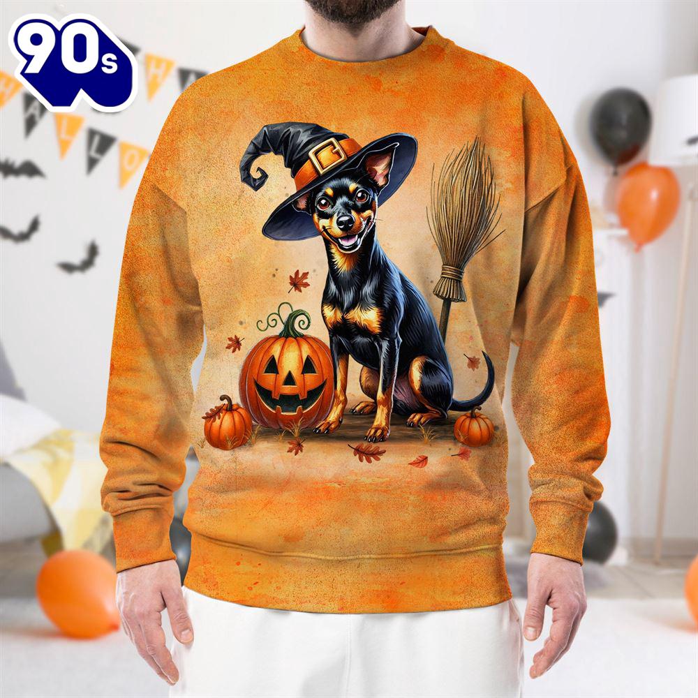 Miniature Pinscher Dog In Spooky Autumn Halloween 3D Shirt For Man And Women Miniature Pinscher Dog In Spooky Autumn Halloween 3D Shirt For Man And Women