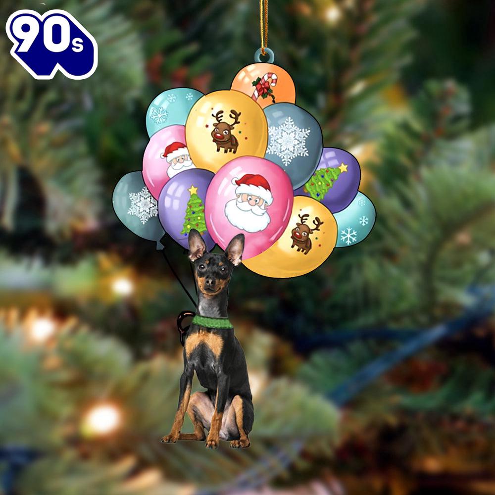 Miniature Pinscher With Balloons Christmas Ornament, Gift For Christmas Miniature Pinscher With Balloons Christmas Ornament, Gift For Christmas