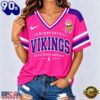 Minnesota Vikings 2026 NFL Pink Breast Cancer Awareness V neck T Shirt, NFL Fan V Neck Shirt