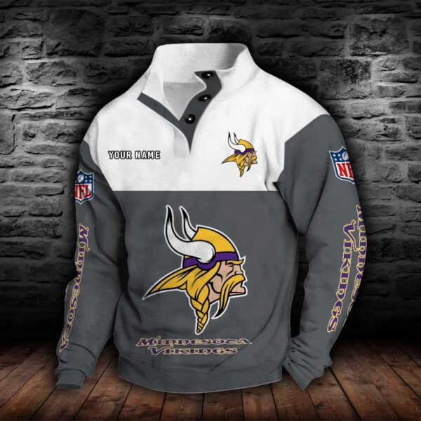 Minnesota Vikings Double Breasted Stand Collar Hoodie