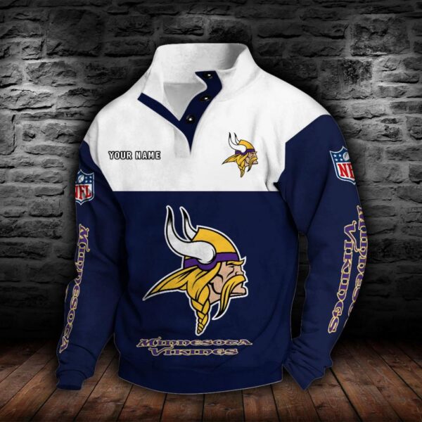 Minnesota Vikings Double Breasted Stand Collar Hoodie