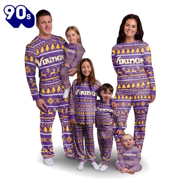 NCAA Family Pajama Sets  Minnesota Vikings NFL Patterns Essentials Christmas Holiday Family Matching Pajama Sets