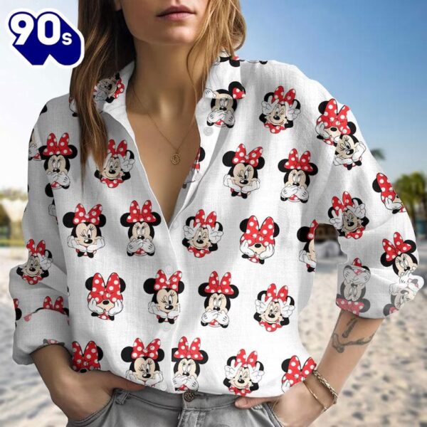 Minnie Mouse Blouse Shirt, Cute Linen Button Up for Disney Fans