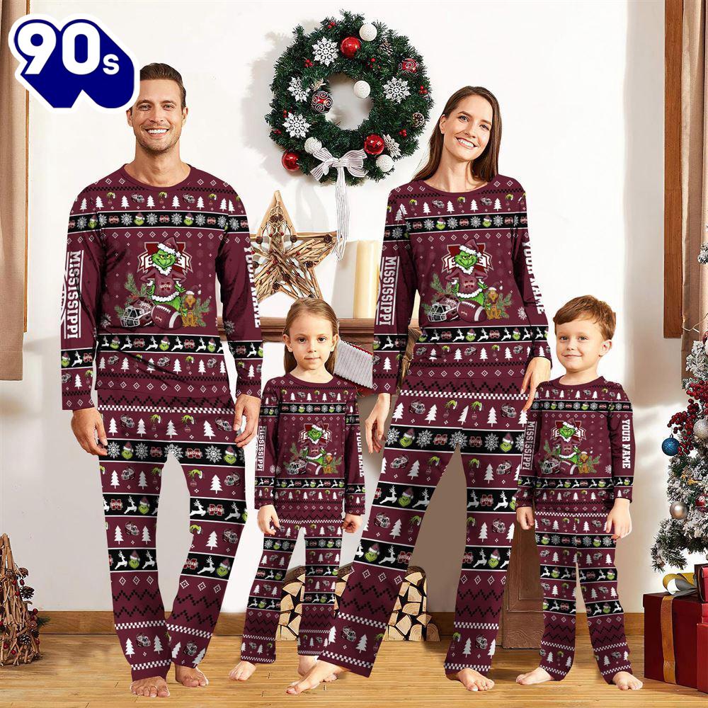 Mississippi State Bulldogs NCAA Custom Name Grinch Christmas And Sport Team Pajama Set Gift Christmas Mississippi State Bulldogs NCAA Custom Name Grinch Christmas And Sport Team Pajama Set Gift Christmas