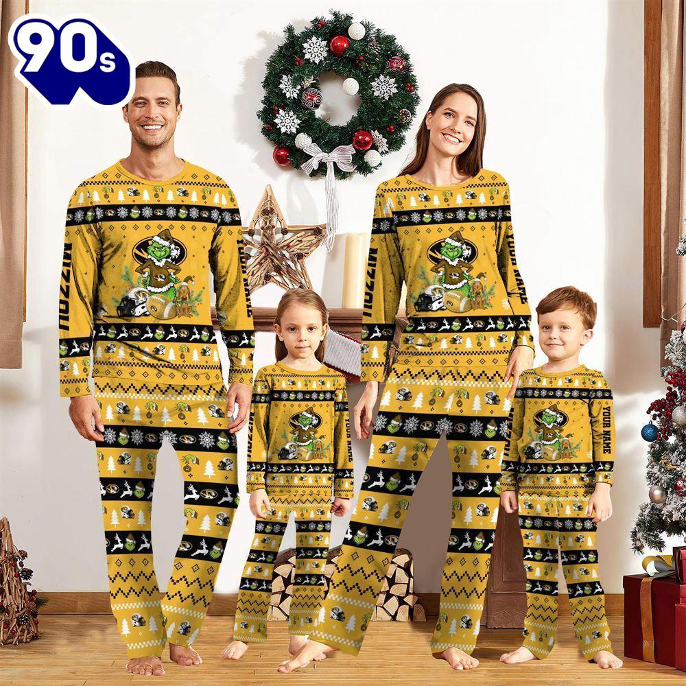 Missouri Tigers NCAA Custom Name Grinch Christmas And Sport Team Pajama Set Gift Christmas Missouri Tigers NCAA Custom Name Grinch Christmas And Sport Team Pajama Set Gift Christmas