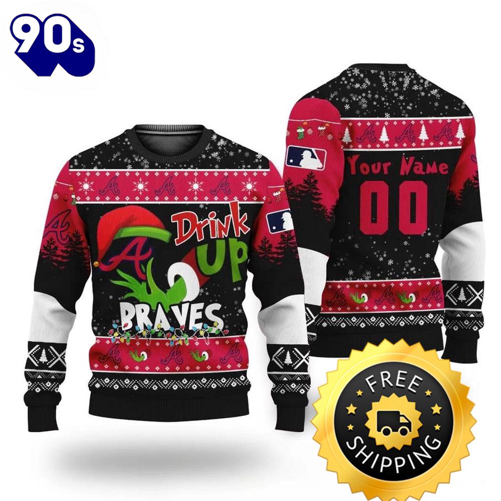 MLB Grinch Drink Up Atlanta Braves Custom Ugly Christmas Sweater, Atlanta Braves Ugly Sweater, MLB Christmas Sweater MLB Grinch Drink Up Atlanta Braves Custom Ugly Christmas Sweater, Atlanta Braves Ugly Sweater, MLB Christmas Sweater
