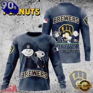 MLB Milwaukee Brewers Peanuts 75th Anniversary 2026 All Over Print T Shirt 2 MLB Milwaukee Brewers Peanuts 75th Anniversary TShirt, Sweatshirt, Hoodie