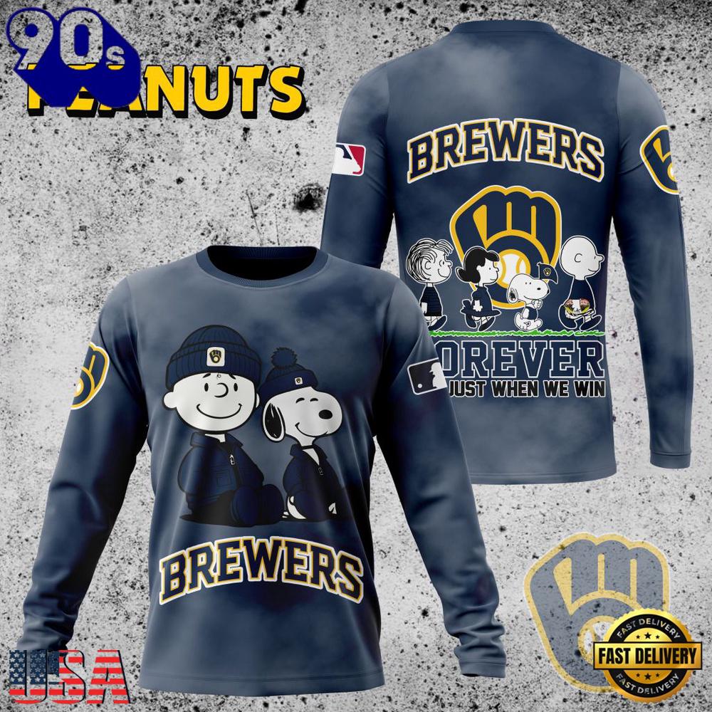 MLB Milwaukee Brewers Peanuts 75th Anniversary 2026 All Over Print T Shirt MLB Milwaukee Brewers Peanuts 75th Anniversary 2026 All Over Print T Shirt