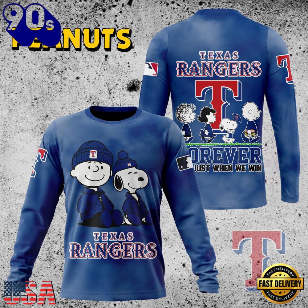 MLB Texas Rangers Peanuts 75th Anniversary 2026 All Over Print T Shirt MLB Texas Rangers Peanuts 75th Anniversary 2026 All Over Print T Shirt
