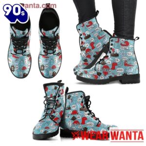 Monsters Chat Funny Women's Leather Leather Boots 395